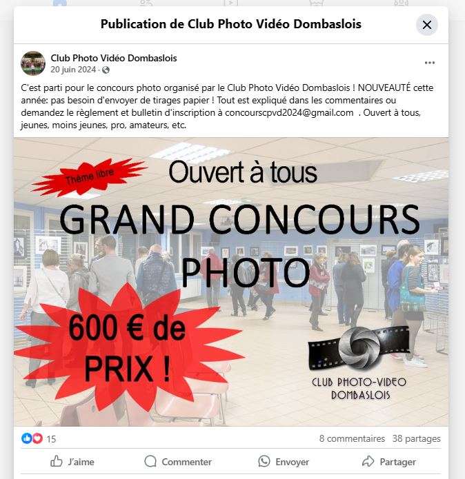 Jeu Concours Facebook photo video Club Photo Vidéo Dombaslois