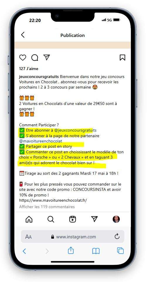 Jeu Concours Instagram Voiture en chocolat