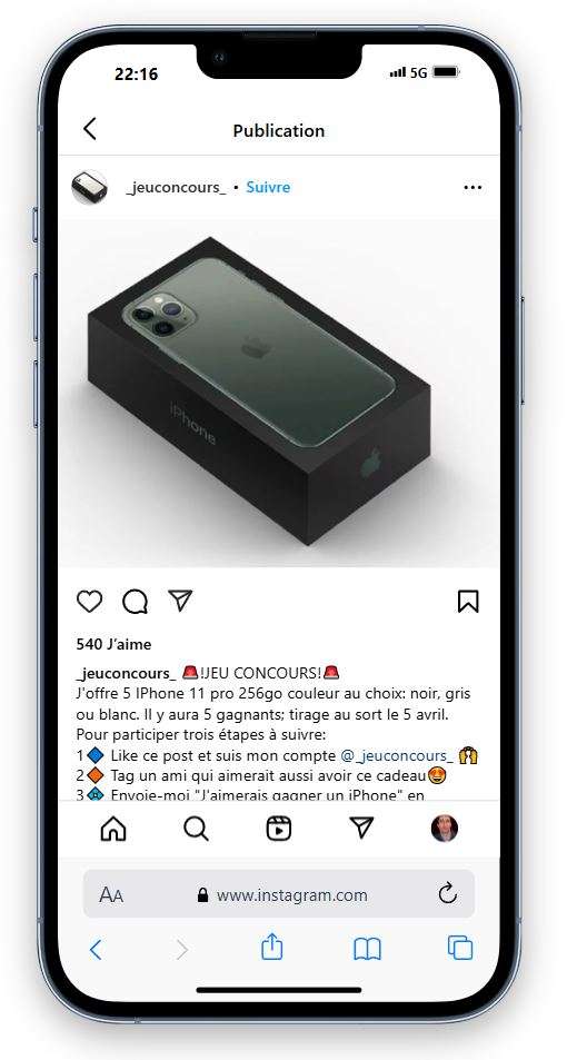 Jeu Concours Instagram Gain Iphone