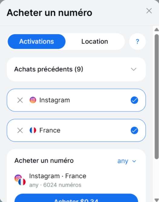 Sélectionner un numéro virtuel disponible pour la plateforme souhaitée Sélectionner un numéro virtuel disponible pour la plateforme souhaitée