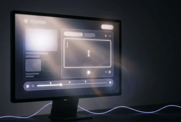 Interface d’édition vidéo sur écran, avec commandes et timeline, illustrant l’IA générative vidéo en action.