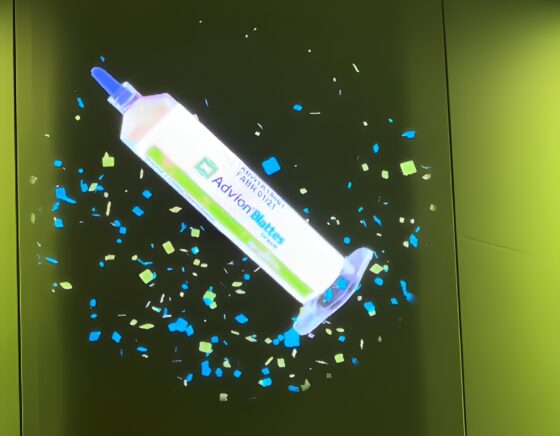 Produit présenté en 3D sur une hélice holographique lors d'un salon professionnel